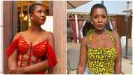 Ahuofe Patri slays in kente swimwear, flaunts pineapple waves hairdo in gorgeous photo