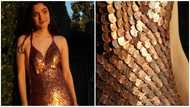 Amazing fashion DIY: Lady makes gorgeous cocktail dress from over 2,000 coins worth 162 cedis