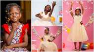 Beautiful Ghanaian girl with blue eyes marks her 7th b'day, charming photos melt hearts: "Like angel"