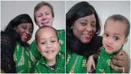Black lady, white hubby and son storm England birthday party in African wears