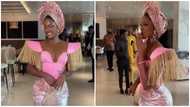 Lady shows off her GH¢24,000 wedding guest ensemble, netizens react