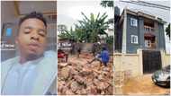 Young Nigerian man invests his money well, demolishes old house, builds 2-storey block of flats for rent