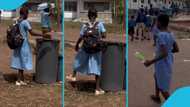 Visually impaired Akropong School of the Blind student effortlessly walk to dispose of waste