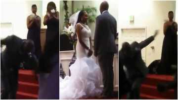 Groom falls under anointing after kissing bride on wedding day; many react as video goes viral