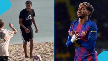 Lamine Yamal enjoys beach football with children during Dubai trip