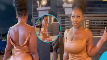 Shugatti goes viral as she rocks her silky dress at Sammy Kuffour's baby mama's party: "Slipper no kraa ɛnyɛ"