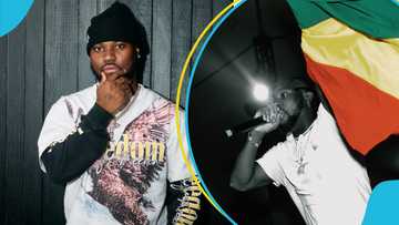 King Promise performs at the Basketball Africa League Halftime show in Kigali