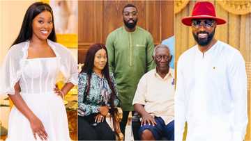 Classy and decent: Kojo Jones' wife wins fans with fine dressing as they visit Kufuor after wedding
