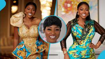 Ghana's Most Beautiful host Cookie Tee looks gorgeous in a stylish pink pantsuit and short hairstyle