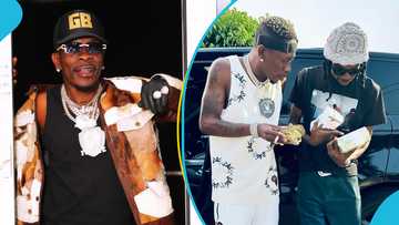 Shatta Wale gifts his diamond necklace and cash to Made In Ghana, video causes a stir: "You mum needs help"