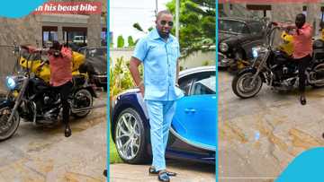 Despite flexes on his Harley-Davidson motorbike inside his automobile museum