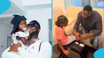 Island Frimpong: Medikal gives his daughter a brand new phone, unboxes it in video
