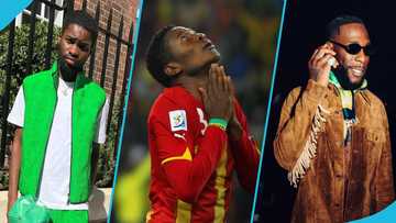 Asamoah Gyan's penalty miss referenced by English rapper Dave in Burna Boy's song, Ghanaians react to the lyrics: "He no try"