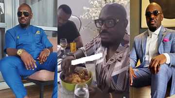 “Don’t change our culture” - Ghanaians comment over video of Jim Iyke eating fufu with soup in style