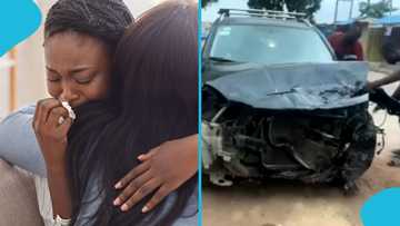 Ghanaian lady crashes boyfriend's car after taking it out without permission: "Ɛka aba fie"