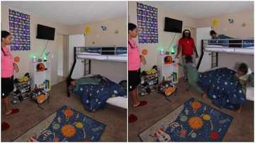 Kids jump down from bed and quickly obey their father after murmuring to mum, funny video stirs reactions