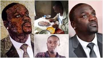 Talented young man uses old newspapers to make fine portrait of Akon, photos go viral