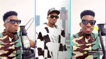 Kofi Kinaata cracks jokes as he is given drink in lantern-shaped bottle at event, video trends