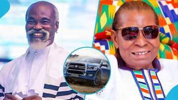 Adom Kyei-Duah excites and praises Apostle Kwadwo Safo as he rides in town in a new Kantanka Omama car