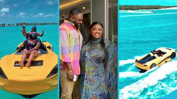 Tracey Boakye and her husband ride a jet car in Turks and Caicos as they celebrate 3 years of marriage