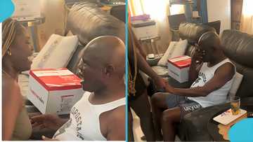 Ghanaian lady returns from abroad unannounced to surprise dad, elderly man sheds tears of joy
