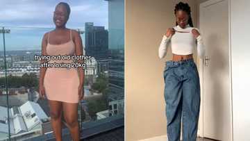 TikTok video of woman showing off 20kg weightloss amazes Mzansi as she tries on old clothes: " 10/10 before and after"