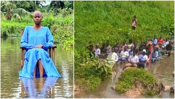 'Strange' photo of brave students sitting in KNUST Bibini River causes stir: “Aren't they afraid?”