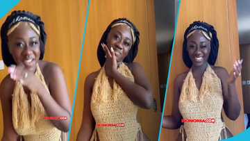 Hajia Bintu turns heads in a one-piece crochet swimsuit, flaunts fine legs in video