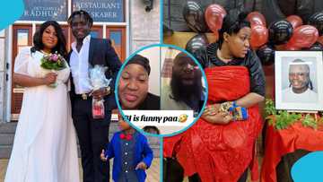Adwenpahene's wife Becky reacts as a man publicly expresses interest in her