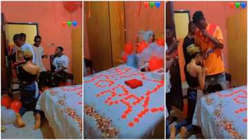 Lady decorates bed & room as she pulls a surprise apology for boyfriend, kneels in the presence of his friends