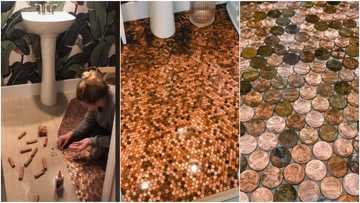 Woman spends 16 hours glueing coins to her bathroom floor; shares cute video