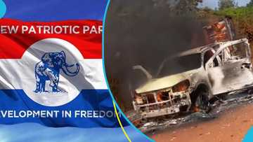 NPP campaign vehicle bursts into flames on Sampa Road in Bono Region