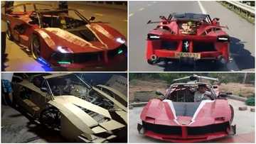 Talented man captured in video using using scrap metal to build red Ferrari at home