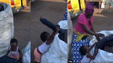 Hardworking 2-year-old GH girl captured in video busily helping mum hustle on the street