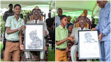 Great work: Talented SHS boy make beautiful pencil portraits of Otumfuo, photos warm hearts as the King receives them