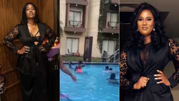 Abena Korkor causes a 'storm' as she shows off her beauty in wild swimming pool video, fans scream