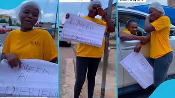 Ghanaian lady holds a placard in search of love after a painful heartbreak: "I need a boyfriend"