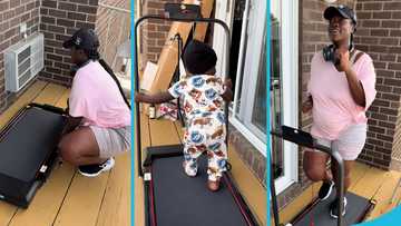 Heavily pregnant Asantewaa sets up a treadmill by herself, exercises in video