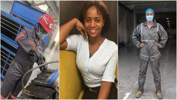 Gorgeous lady technician inspires many with her job, shares cute work photos, social media reacts