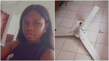 Ceiling fan falls from roof, lady thanks God for sparing her life