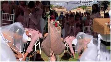 "He go still cheat" - Many say as groom cries like a baby as bride washes his feet at their wedding