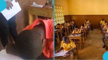 BECE: Ghanaian student caught cheating in exam, weeps as teachers nab him