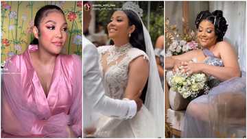 Nadia Buari's look-alike looks exquisite in a sleeveless fairytale wedding gown