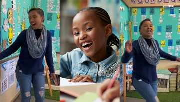 Lady uses dancing approach to teach little kids English and gain their attention in video