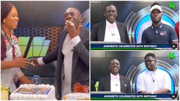 Akrobeto @60: Comedy actor eats cake like fufu as his two handsome sons surprise him on live tv (Videos)