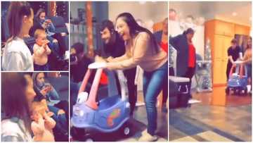 Cute video shows baby's reaction after she got a new car, the kid covered her mouth to contain the shock