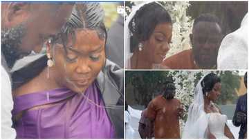 Ghanaian bride goes viral as she weds in a wet gown and ruined makeup while reciting her vows in the rain; Netizens react