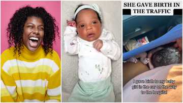 Brave woman delivers her own baby in a car in traffic, peeps react to footage of unbelievable moment