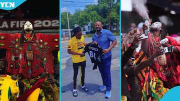 Ex-NFL Star Freddie Mitchell visits Black Stars' viral 'powder man' World Cup fan, photos excites Ghanaians