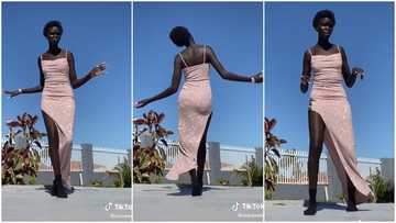 Very tall lady with smooth black skill dances in viral video, height wows many people